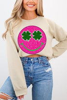 Smile Face Glitter Graphic Fleece Sweatshirts Color Bear