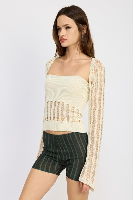 DISTRESSED SWEATER TUBE TOP Emory Park