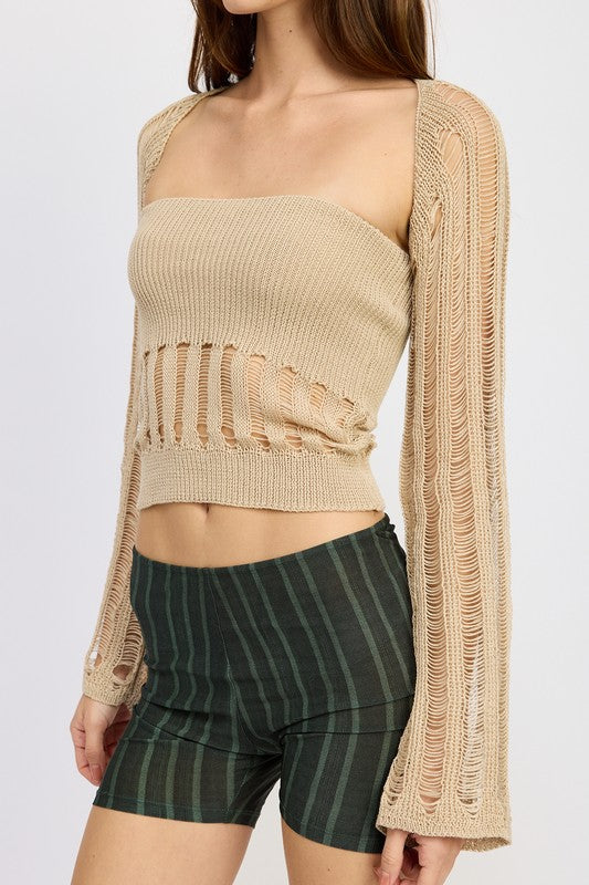 DISTRESSED SWEATER TUBE TOP Emory Park