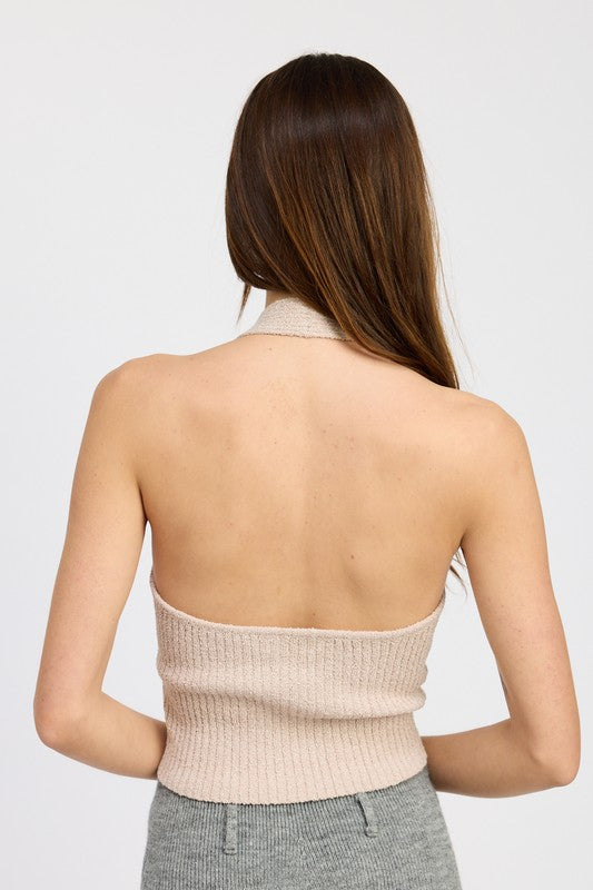 RIBBED HALTER NECK TOP Emory Park