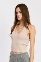 RIBBED HALTER NECK TOP Emory Park