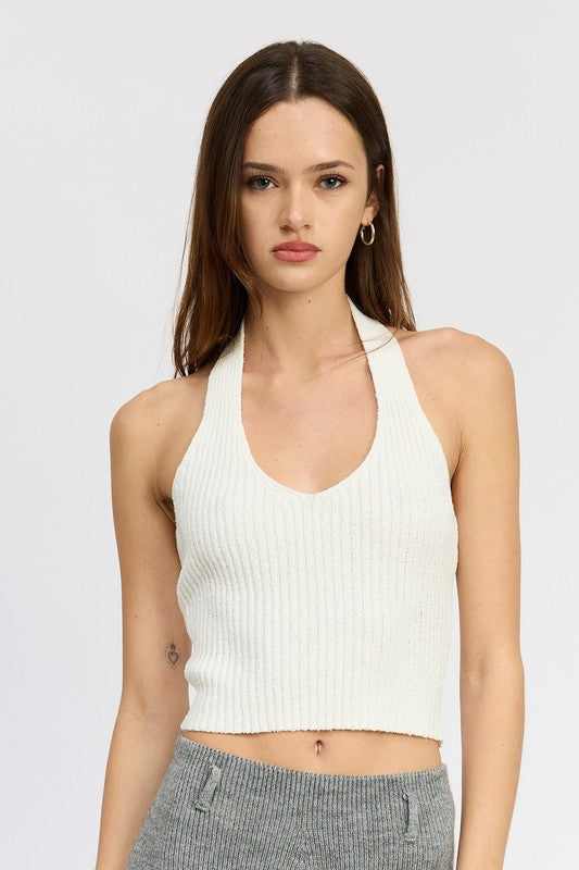 RIBBED HALTER NECK TOP Emory Park