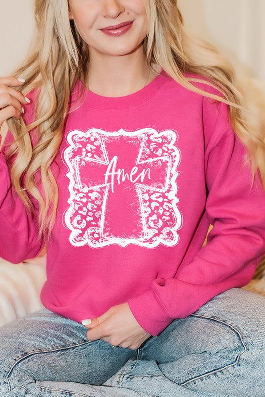 Easter Amen Leopard Block Sweatshirt Cali Boutique