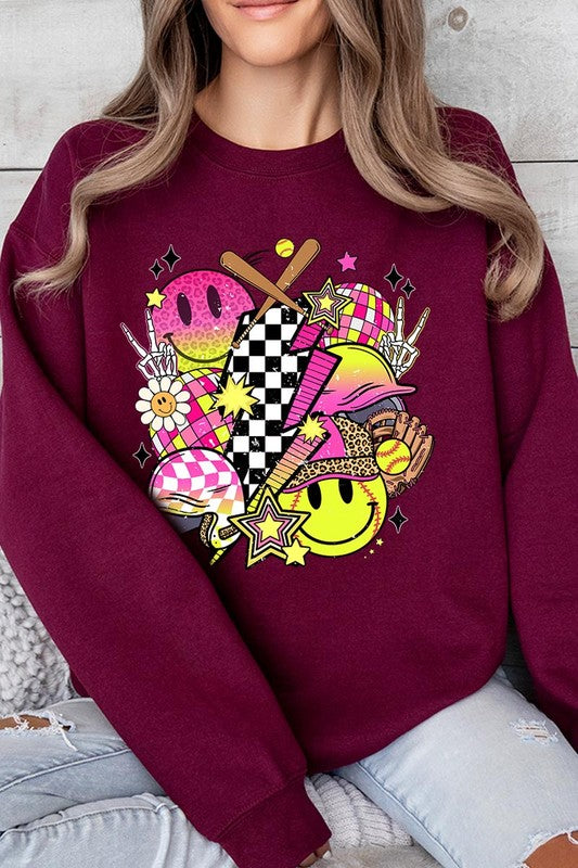 Smile Face Softball Graphic Fleece Sweatshirts Color Bear