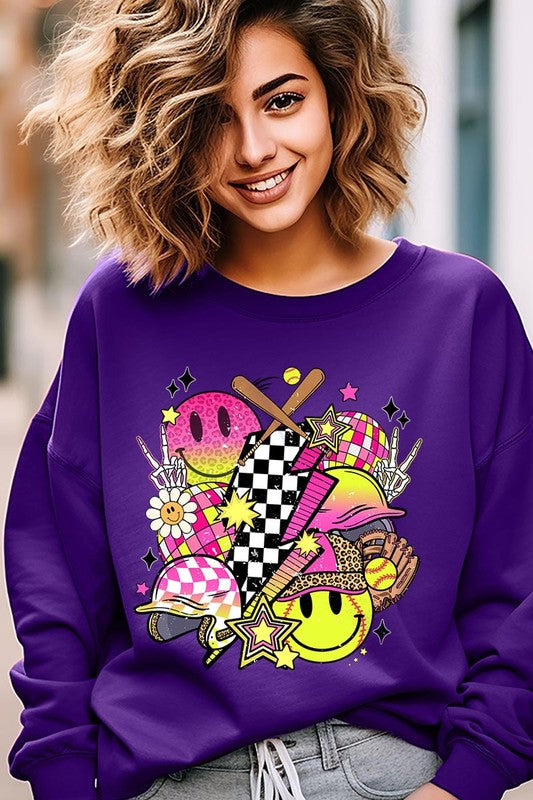 Smile Face Softball Graphic Fleece Sweatshirts Color Bear