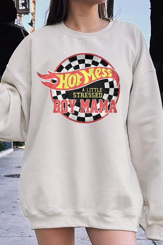 Hot Mess Boy Mama Graphic Fleece Sweatshirts Color Bear