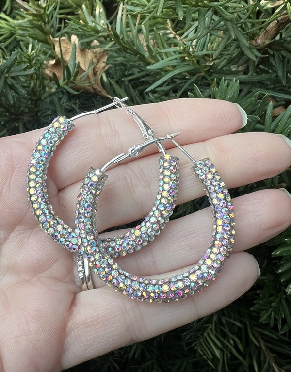 Silver Iridescent Glitter Hoop Earrings Baubles by B