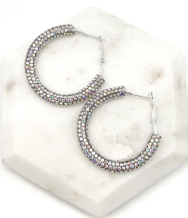 Silver Iridescent Glitter Hoop Earrings Baubles by B