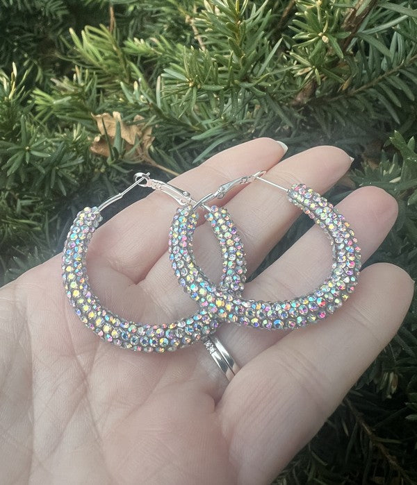 Silver Iridescent Glitter Hoop Earrings Baubles by B