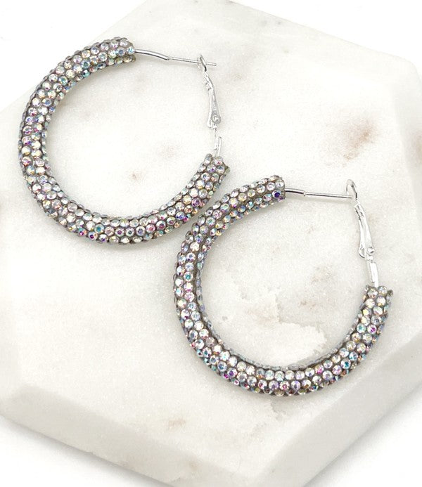 Silver Iridescent Glitter Hoop Earrings Baubles by B