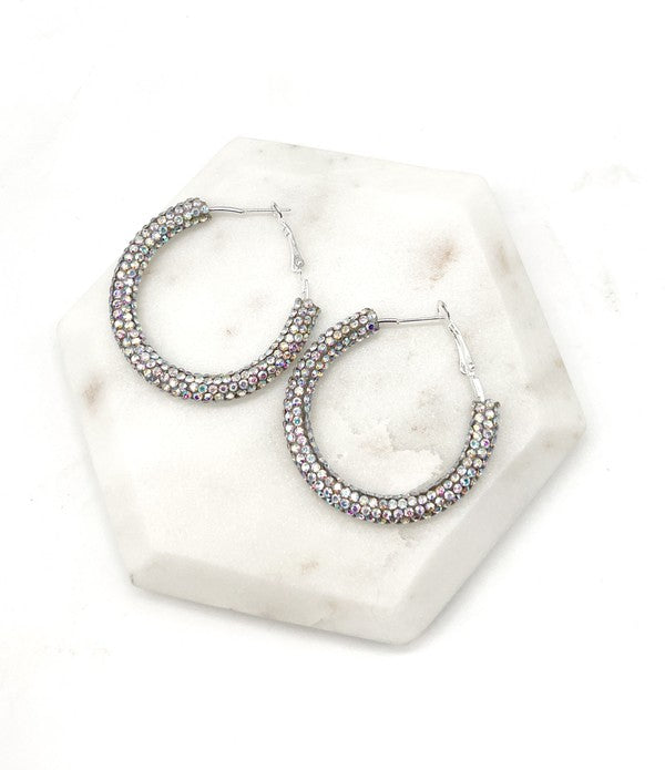 Silver Iridescent Glitter Hoop Earrings Baubles by B