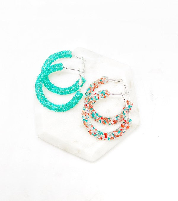 Aqua Glitter Hoop Earrings Baubles by B