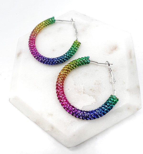 Rainbow Glitter Hoop Earrings St Patricks Day Baubles by B