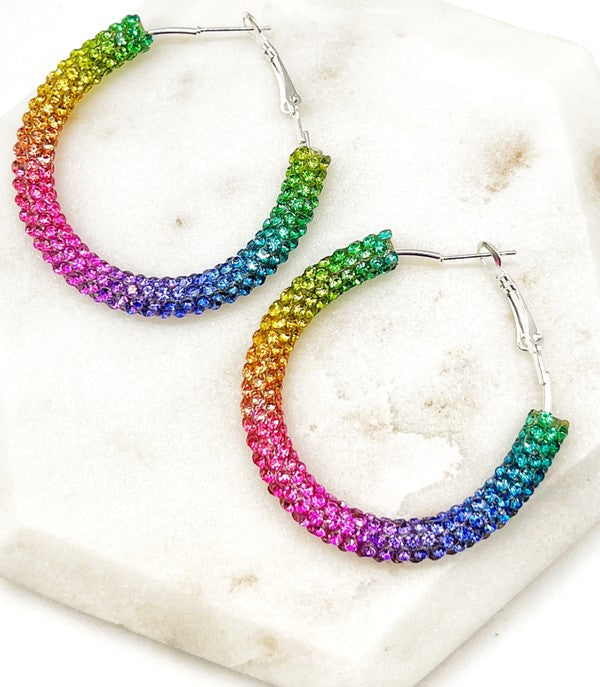 Rainbow Glitter Hoop Earrings St Patricks Day Baubles by B