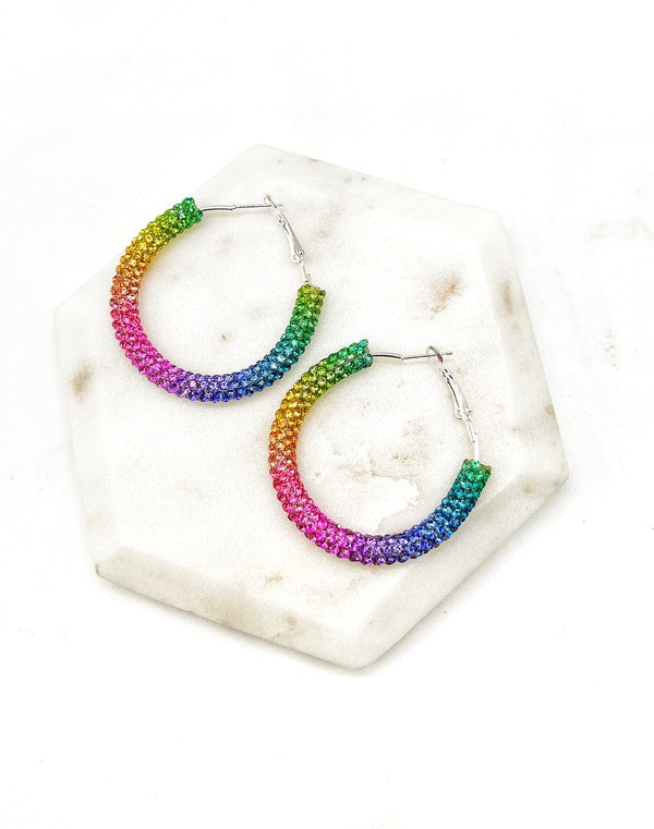 Rainbow Glitter Hoop Earrings St Patricks Day Baubles by B