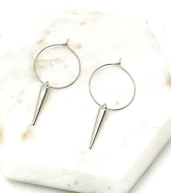 Silver Spike Hoop Metal Earrings Baubles by B