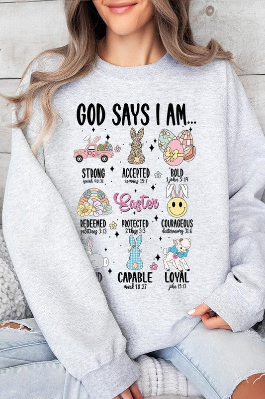 God Says I am Christian Graphic Fleece Sweatshirts Color Bear