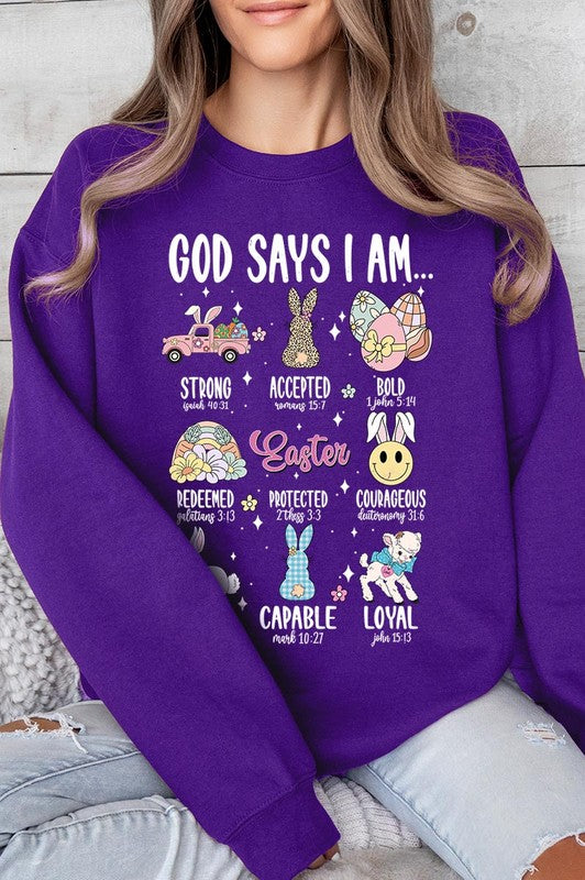 God Says I am Christian Graphic Fleece Sweatshirts Color Bear