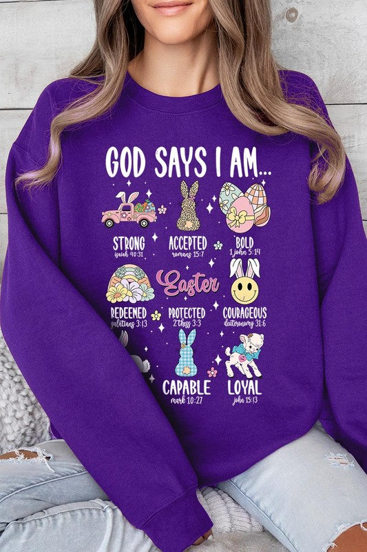 God Says I am Christian Graphic Fleece Sweatshirts Color Bear