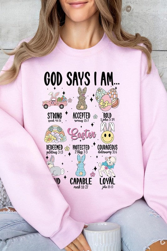 God Says I am Christian Graphic Fleece Sweatshirts Color Bear