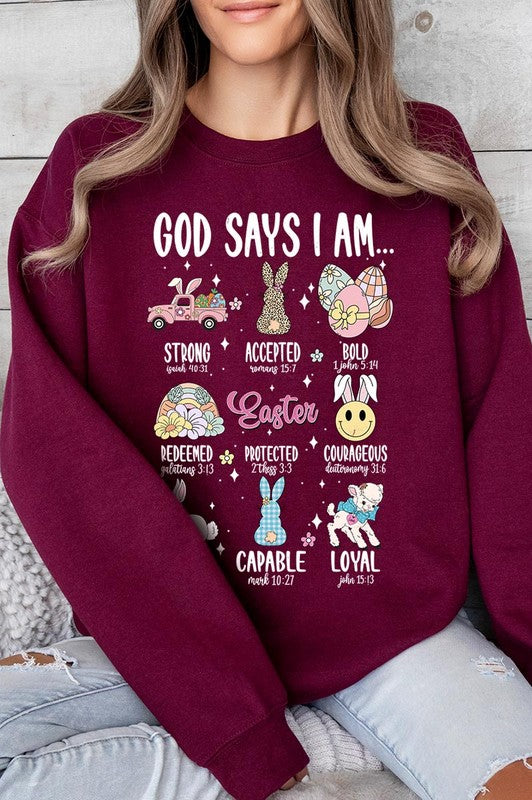 God Says I am Christian Graphic Fleece Sweatshirts Color Bear