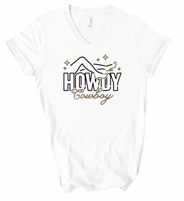 V-Neck Howdy Cowboy Graphic Tee Ocean and 7th