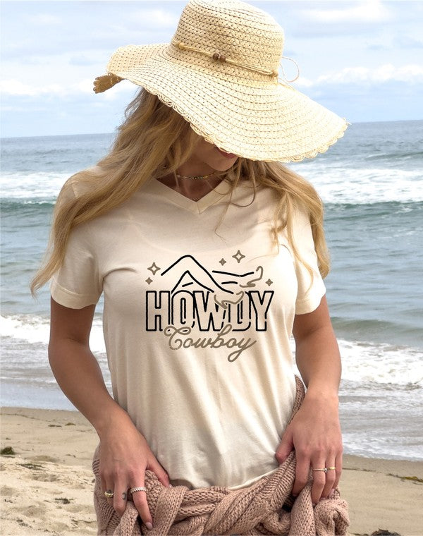 V-Neck Howdy Cowboy Graphic Tee Ocean and 7th