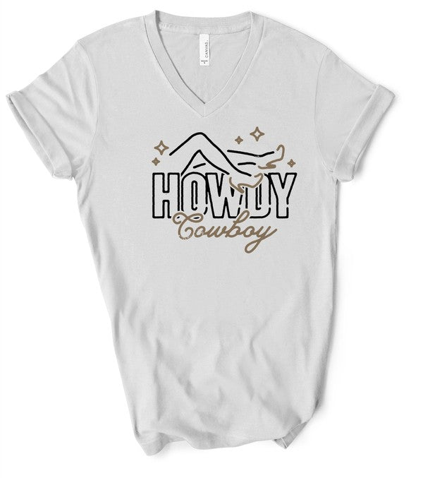 V-Neck Howdy Cowboy Graphic Tee Ocean and 7th