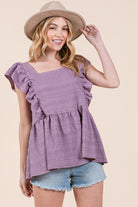 Ruffle Sleeve Textured Peplum Top Orange Farm Clothing