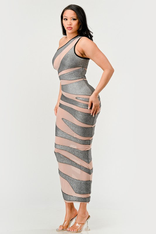 Metallic Bandage Mesh Insert Dress Athina