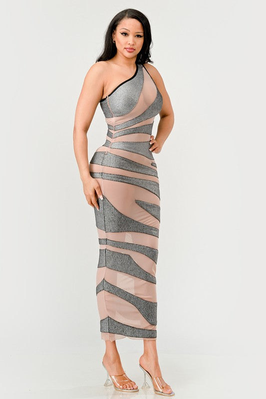 Metallic Bandage Mesh Insert Dress Athina