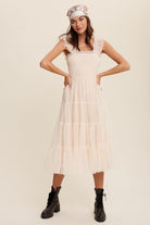 Smocked Ruffle Tiered Mesh Midi Maxi Dress Listicle