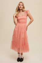 Smocked Ruffle Tiered Mesh Midi Maxi Dress Listicle