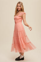 Smocked Ruffle Tiered Mesh Midi Maxi Dress Listicle