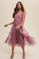 Smocked Ruffle Tiered Mesh Midi Maxi Dress Listicle