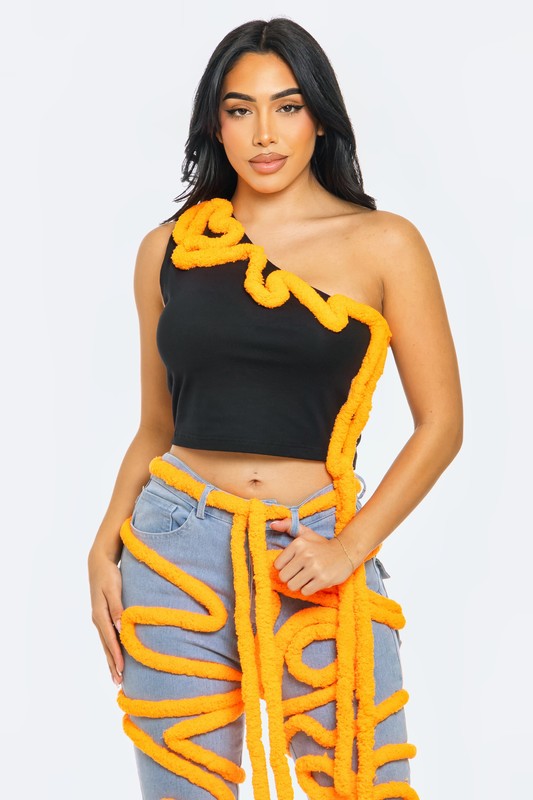 Sculptural Swirl Pipeline Asymmetrical Crop Top Athina