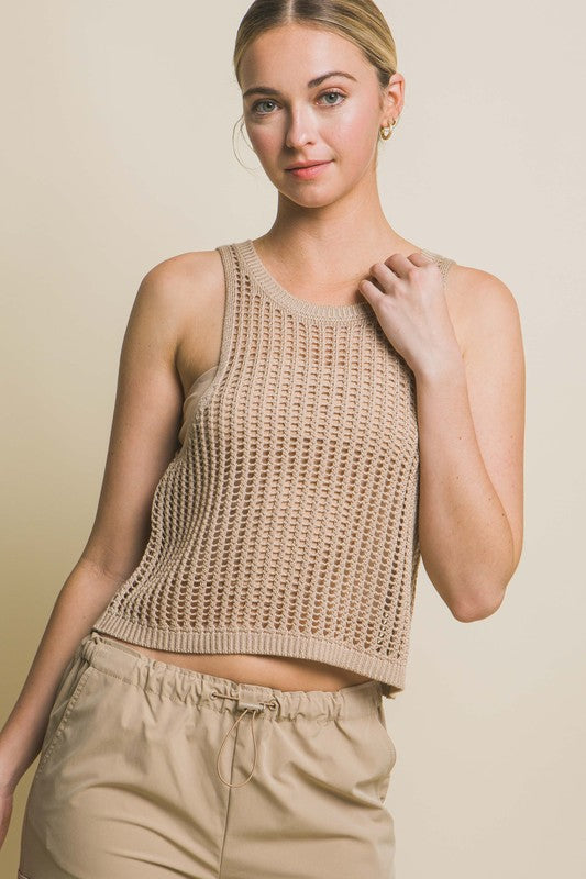 Sleeveless Open Knit Crop Top Love Tree