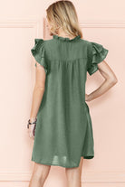 Ruffle Sleeve V neck Green, Black dress w/ pocket EG fashion