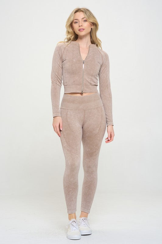 Ribbed Knit Tracksuit Two-Piece Set OTOS Active