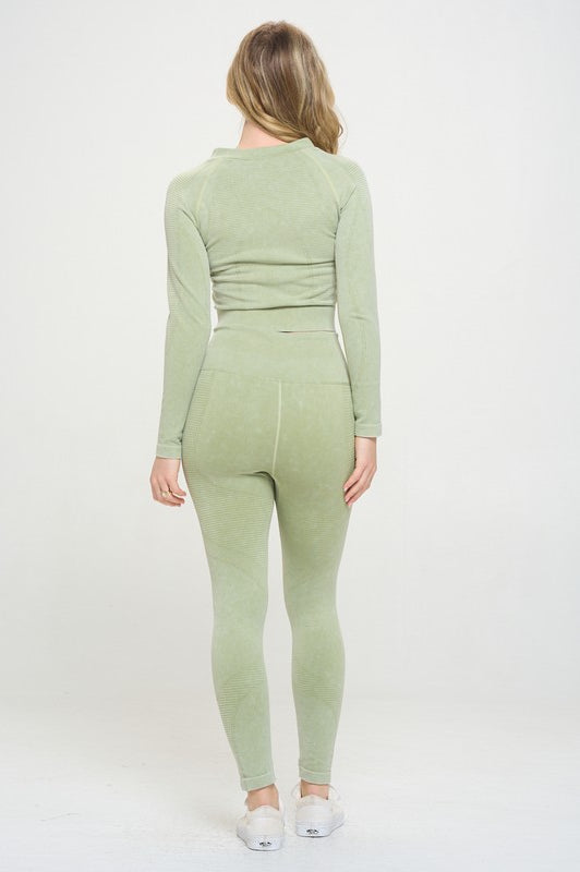 Ribbed Knit Tracksuit Two-Piece Set OTOS Active