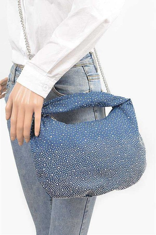 Micro Studs Convertible Denim Hobo Bag LA Jewelry Plaza