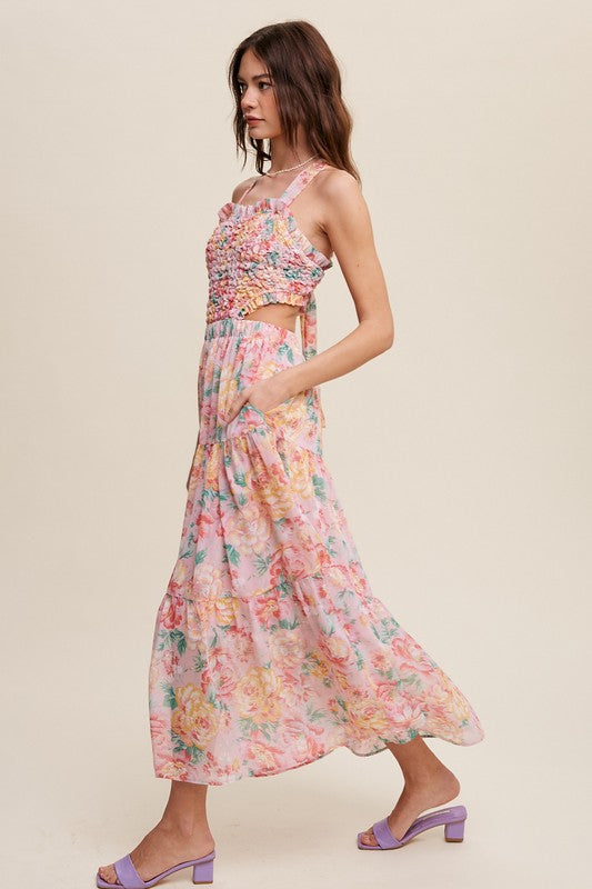 Floral Bubble Textured Two-Piece Style Maxi Dress Listicle