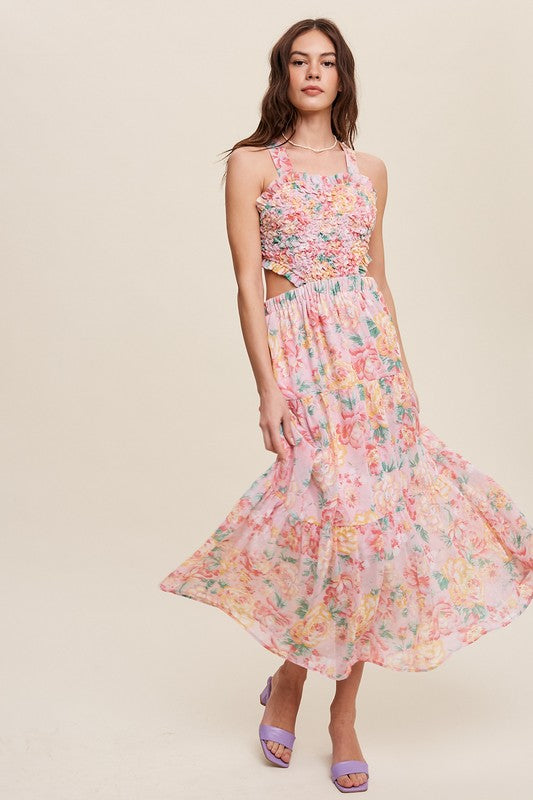 Floral Bubble Textured Two-Piece Style Maxi Dress Listicle