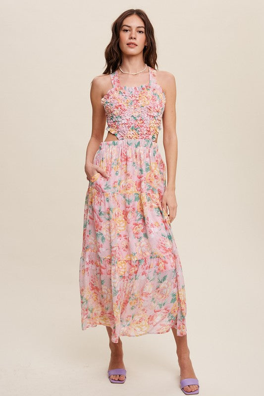 Floral Bubble Textured Two-Piece Style Maxi Dress Listicle