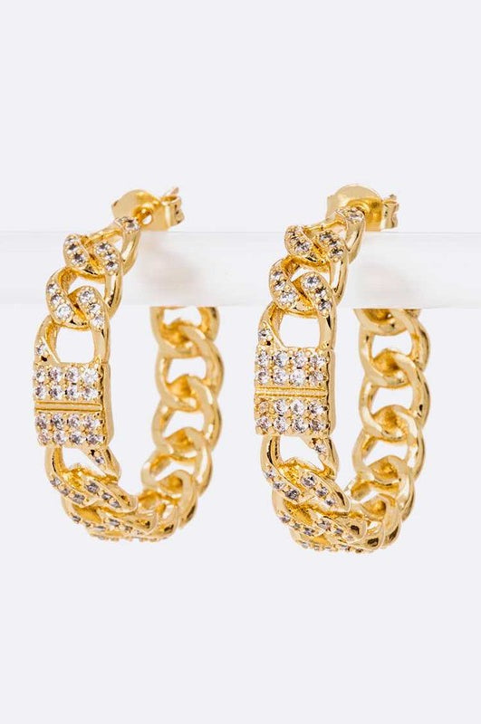 CZ Chain Link Iconic Hoop Earrings LA Jewelry Plaza