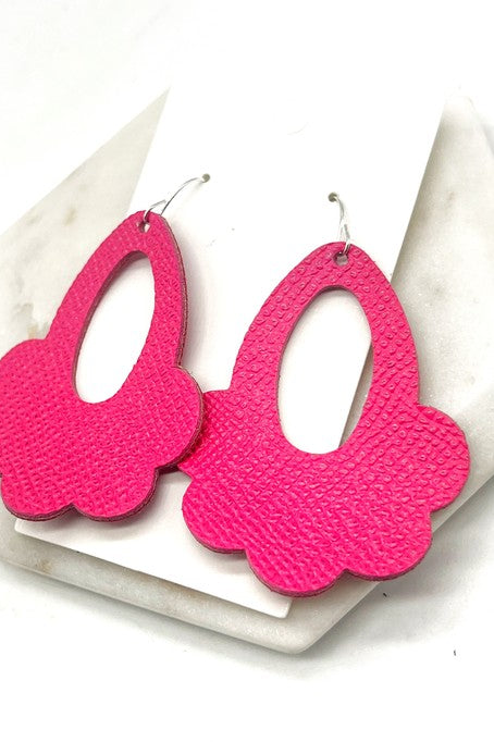 Hot Pink Flourish Flower Leather Earrings Baubles by B