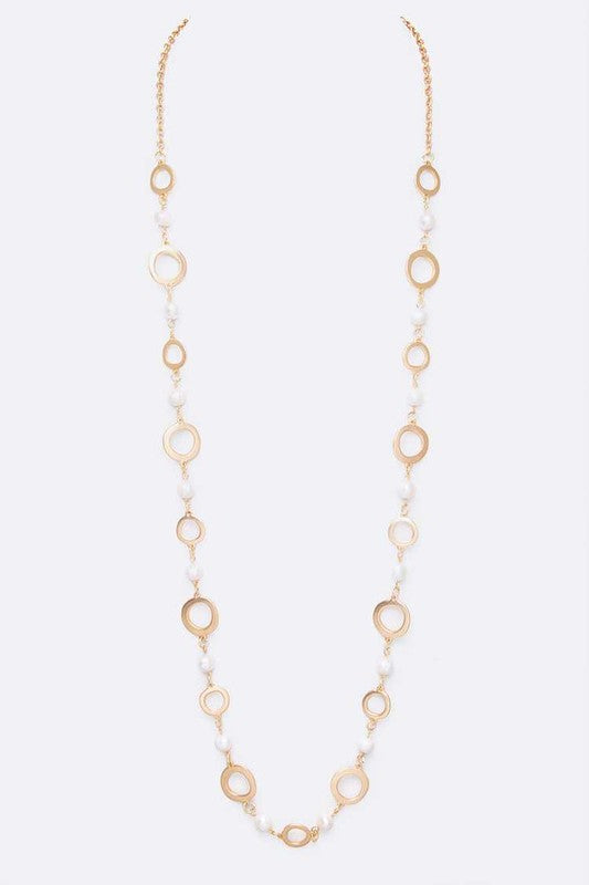 Pearl Station Chain Link Long Necklace LA Jewelry Plaza