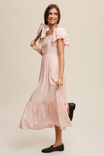 Square Neck Ruffled Short Sleeve Maxi Dress Listicle