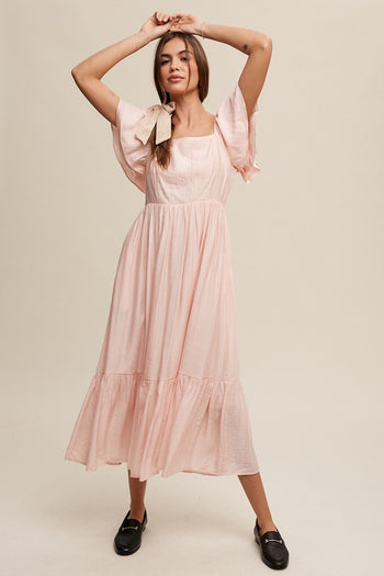 Square Neck Ruffled Short Sleeve Maxi Dress Listicle