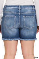 Plus Mid Rise Raw Frayed Hem Denim Shorts ZENANA